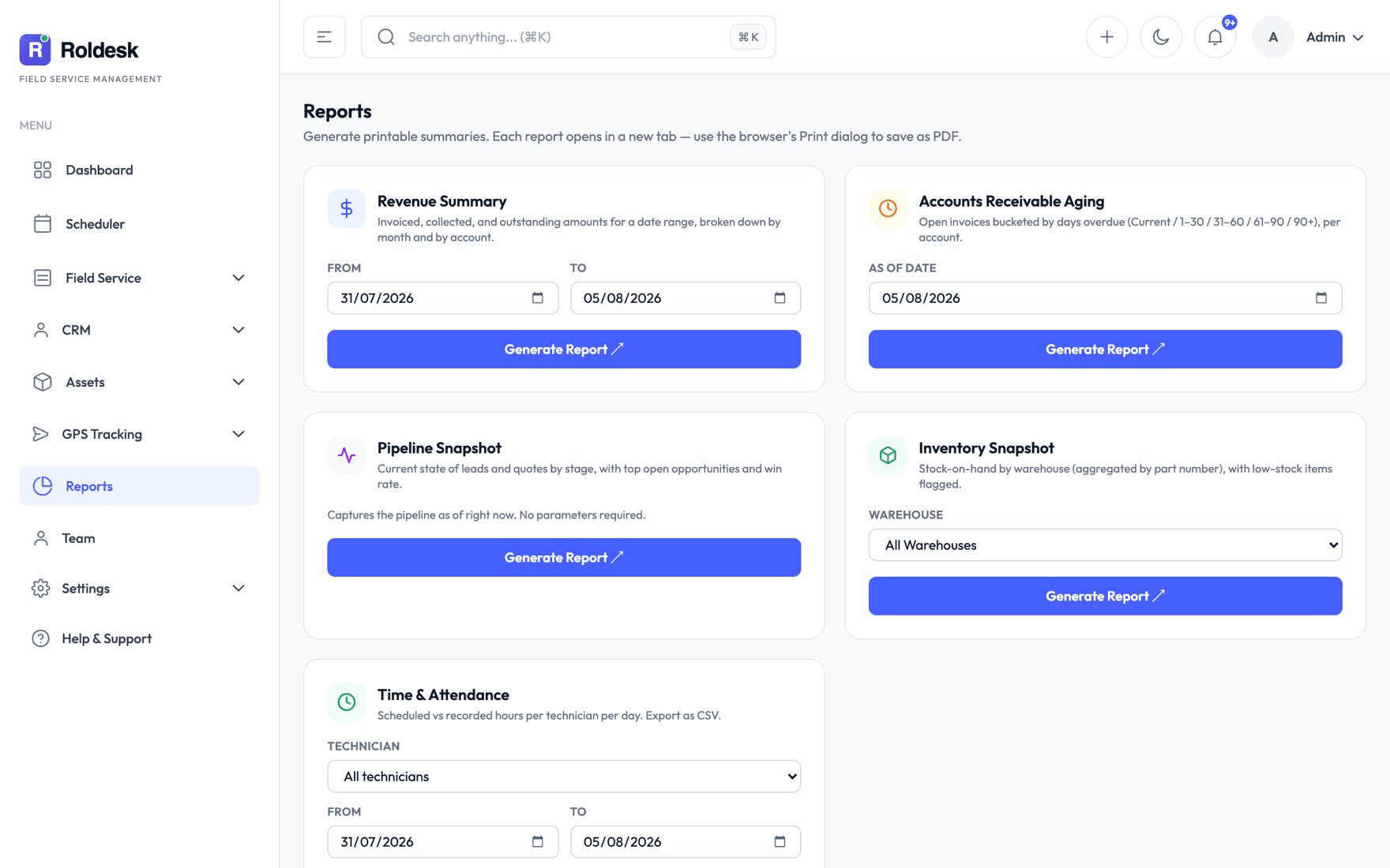 Reportes — Ingresos, antigüedad de cuentas por cobrar, pipeline e inventario