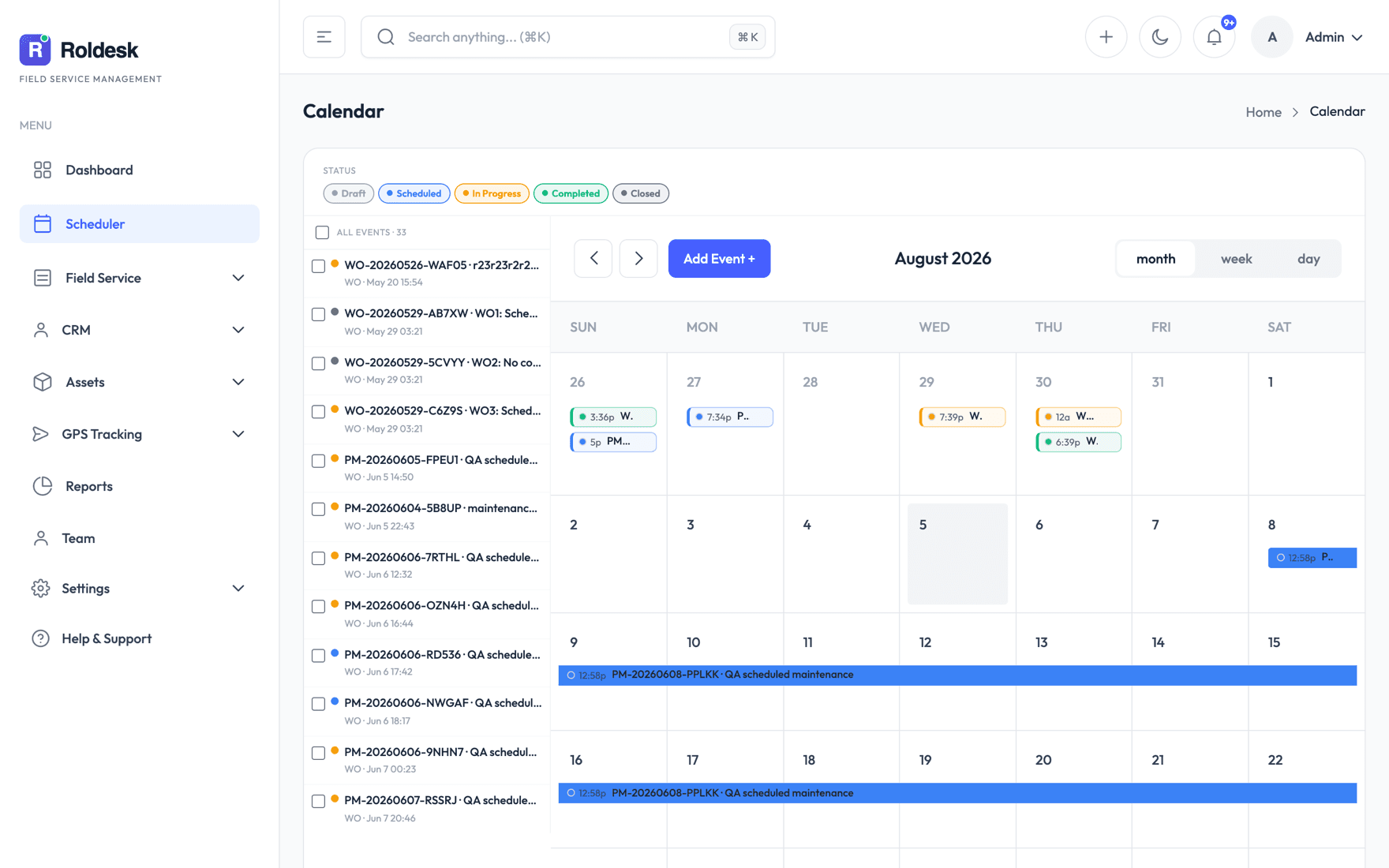 Calendario — Cada trabajo y visita en un calendario compartido