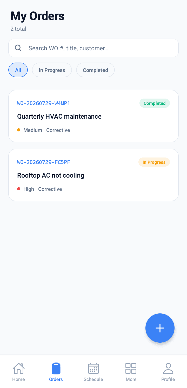 Roldesk móvil: órdenes de trabajo asignadas a un técnico